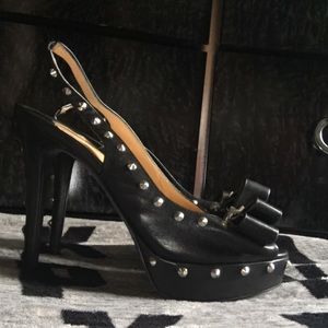 High heel platform studded leather shoes